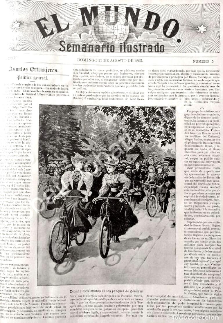 Poster collecting: PORTADA ANTIGUA ORIGINAL 1895 NOTICIAS DE EPOCA Y DAMAS CICLISTAS LONDRES