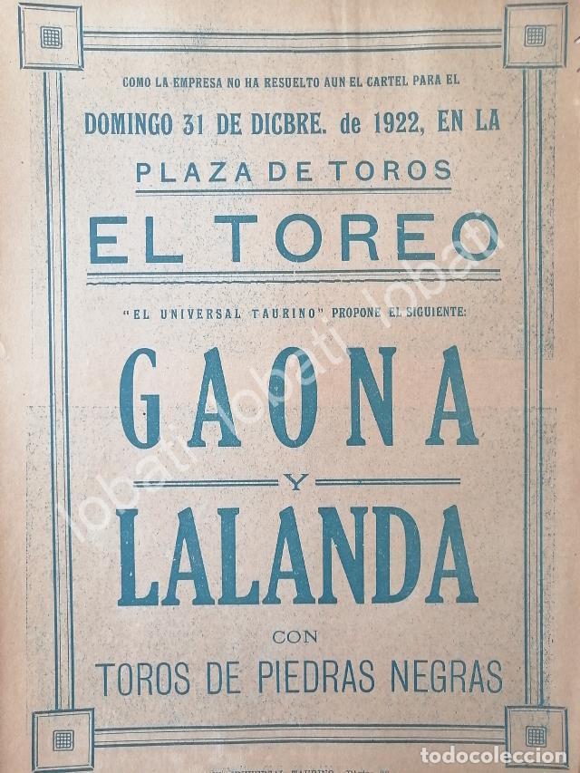 Poster collecting: CARTEL ANTIGUO ORIGINAL DE CARTEL PLAZA DE TOROS EL TOREO, 1922 PROPUESTA DE CORRIDA /47