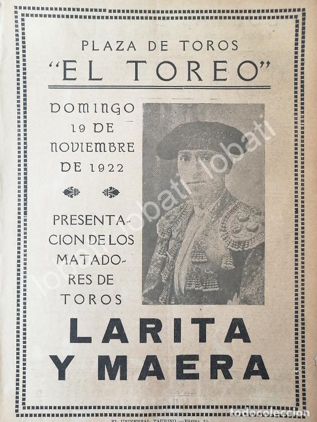 Poster collecting: CARTEL ANTIGUO ORIGINAL DE PLAZA DE TOROS EL TOREO, 1922 LARITA Y MAERA, /52