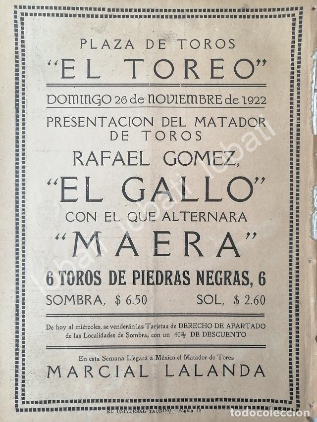 Poster collecting: CARTEL ANTIGUO ORIGINAL DE CARTEL PLAZA DE TOROS EL TOREO, 1922 EL GALLO, LALANDA, /51