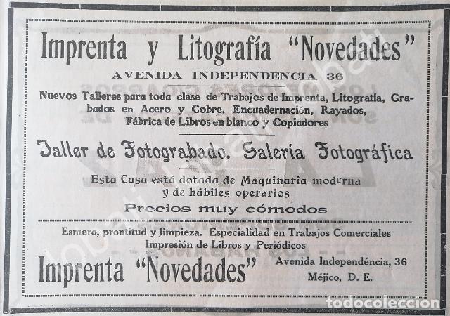 Poster collecting: CARTEL ANTIGUO ORIGINAL DE IMPRENTA Y LITOGRAFIA NOVEDADES 1912 ( PERIODICO NOVEDADES ) /239