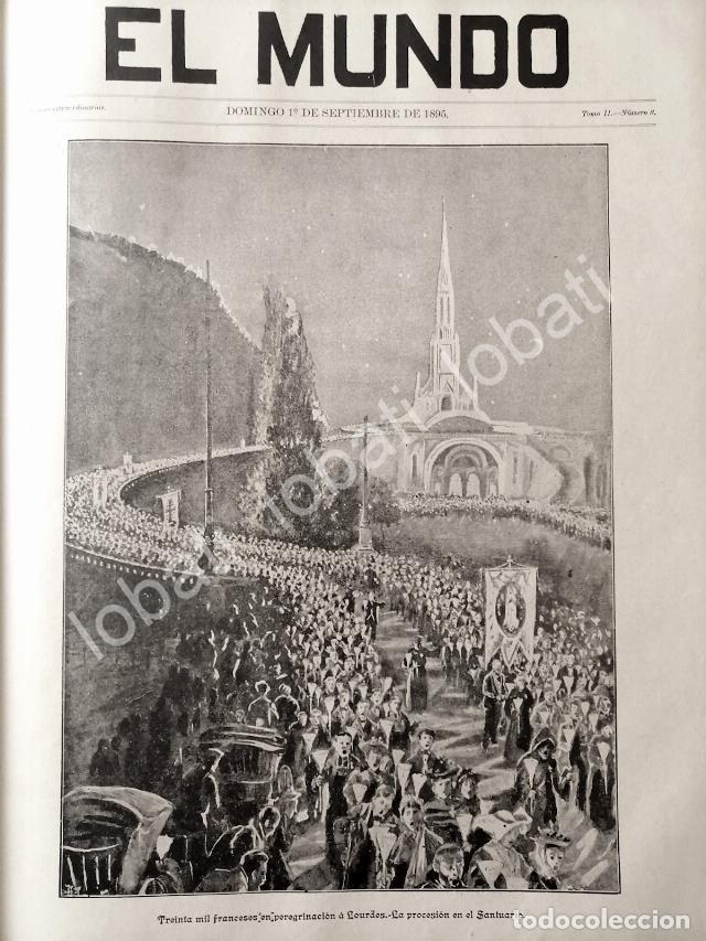Poster collecting: CARTEL ANTIGUO ORIGINAL DE PORTADA Y NOTICIA ANTIGUA 1895 PEREGRINACION A LOURDES, FRANCIA /RLG