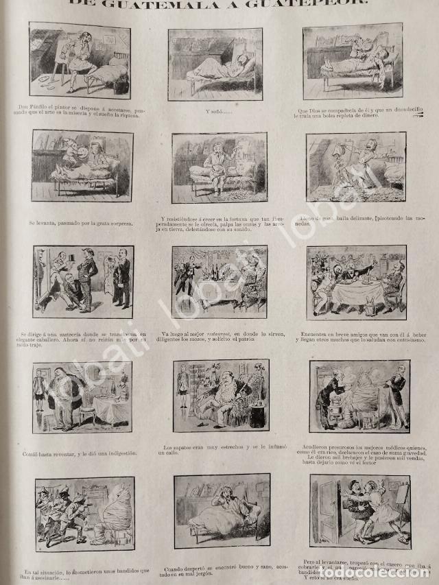 Collectionnisme d'affiches: CARTEL ANTIGUO ORIGINAL DE TIRA COMICA ANTIGUA 1895 DE GUATEMALA A GUATEPEOR