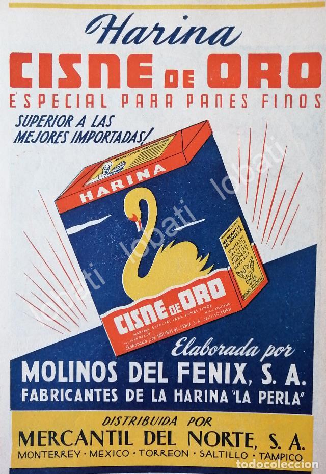 Collectionnisme d'affiches: CARTEL ANTIGUO ORIGINAL DE HARINA CISNE DE ORO, MOLINOS EL FENIX MONTERREY 1950s /74