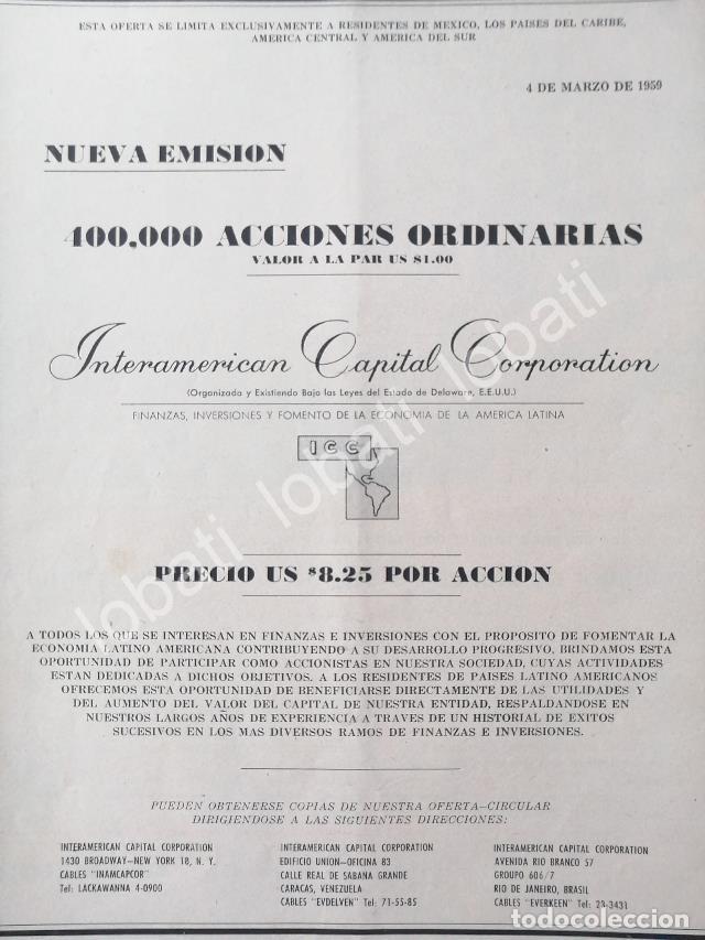 Poster collecting: CARTEL ANTIGUO ORIGINAL DE ICC. INTERAMERICAN CAPITAL CORPORATION LANZA OFERTA PUBLICA 1959 /325