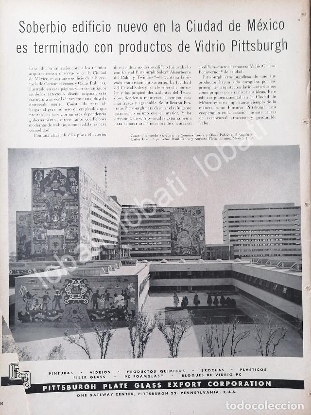 Poster collecting: CARTEL ANTIGUO ORIGINAL DE INAUGURAN EDIFICIO SECRETARIA DE COMUNICACIONES 1956 VIDRIOS PITTSBURGH /