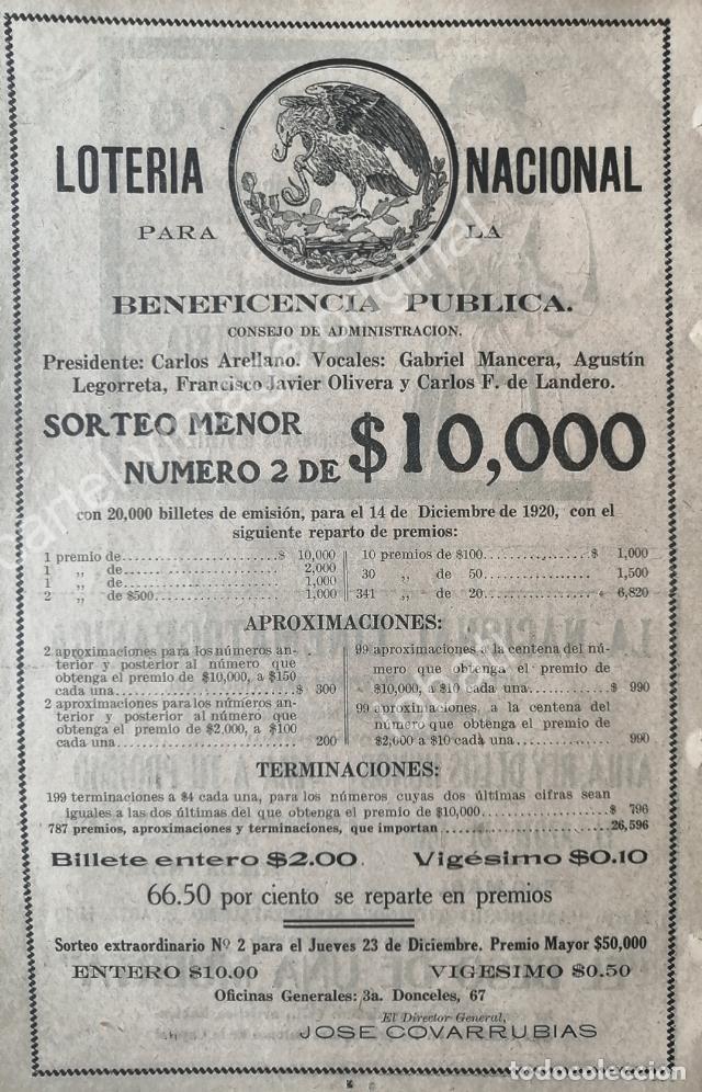 Poster collecting: CARTEL ANTIGUO ORIGINAL DE RARO AFICHE LOTERIA NACIONAL AGUILA MAXIMATO 1920 /139