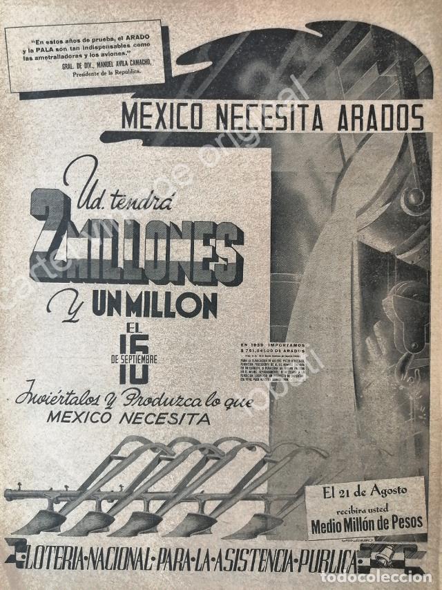 Poster collecting: CARTEL ANTIGUO ORIGINAL DE PUBLICIDAD PATRIOTA LOTERIA NACIONAL 1942 MEXICO EN GUERRA /144