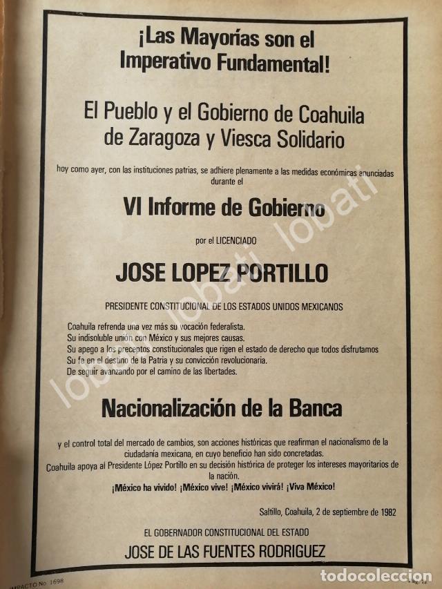 Collectionnisme d'affiches: CARTEL ANTIGUO ORIGINAL DE COAHUILA FELICITA A LOPEZ PORTILLO POR VI INFORME 1982 /N91