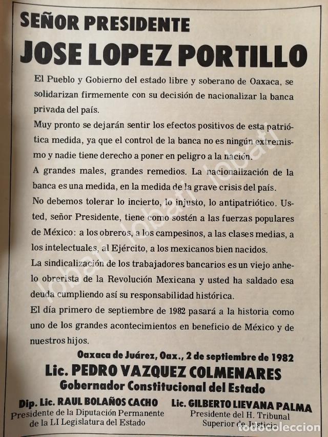 Collectionnisme d'affiches: CARTEL ANTIGUO ORIGINAL DE OAXACA FELICITA A LOPEZ PORTILLO POR NACIONALIZAR BANCOS 1982