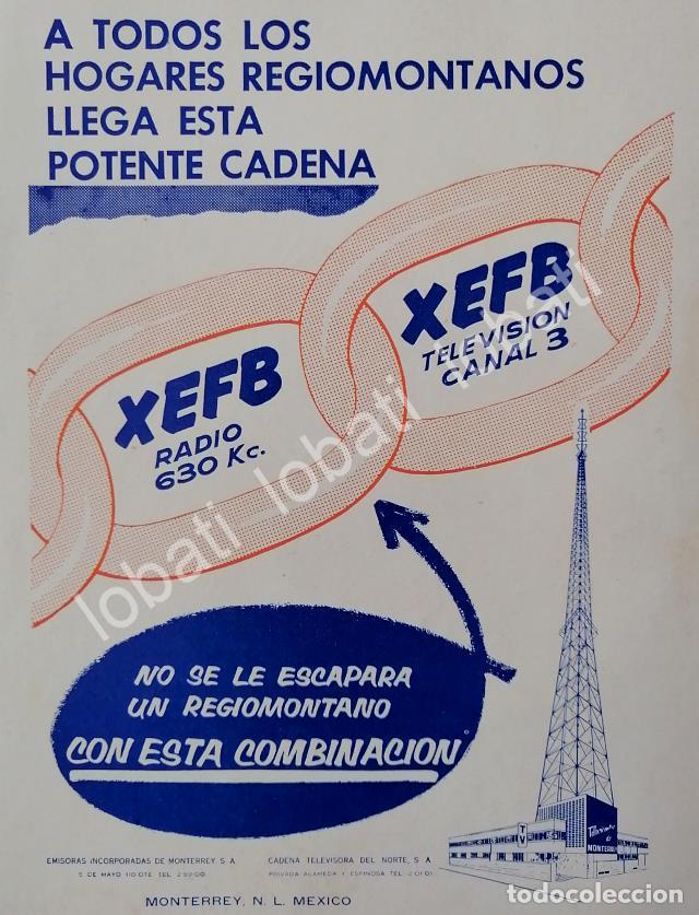 Collectionnisme d'affiches: CARTEL ANTIGUO ORIGINAL DE TELEVISORA CANAL 3 MONTERREY XEFB TELEVICENTRO 1960a /28