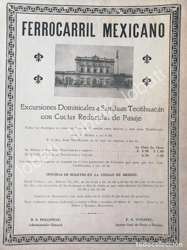 Sammeln von Plakaten: CARTEL ANTIGUO ORIGINAL DE FERROCARRIL MEXICANO 1922 SAN JUAN TEOTIHUACAN /482 MUY RARO