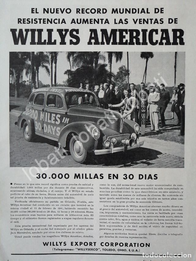 Poster collecting: CARTEL ANTIGUO ORIGINAL DE AUTOS WILLYS AMERICAR 1941 ROMPE RECORD /263 SUPER RARO