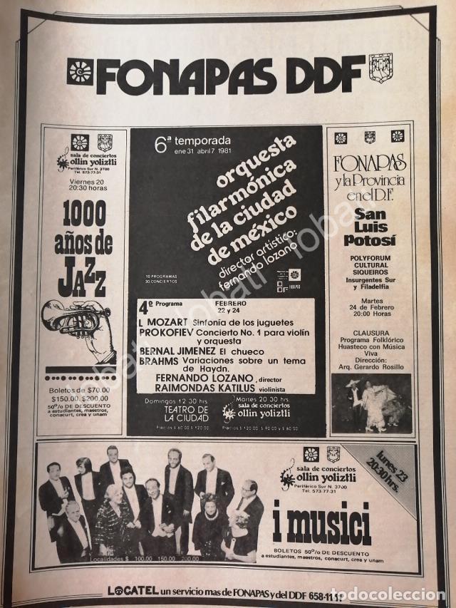 Sammeln von Plakaten: CARTEL ANTIGUO ORIGINAL DE FONAPASS DDF EVENTOS ABRIL DE 1981 /9