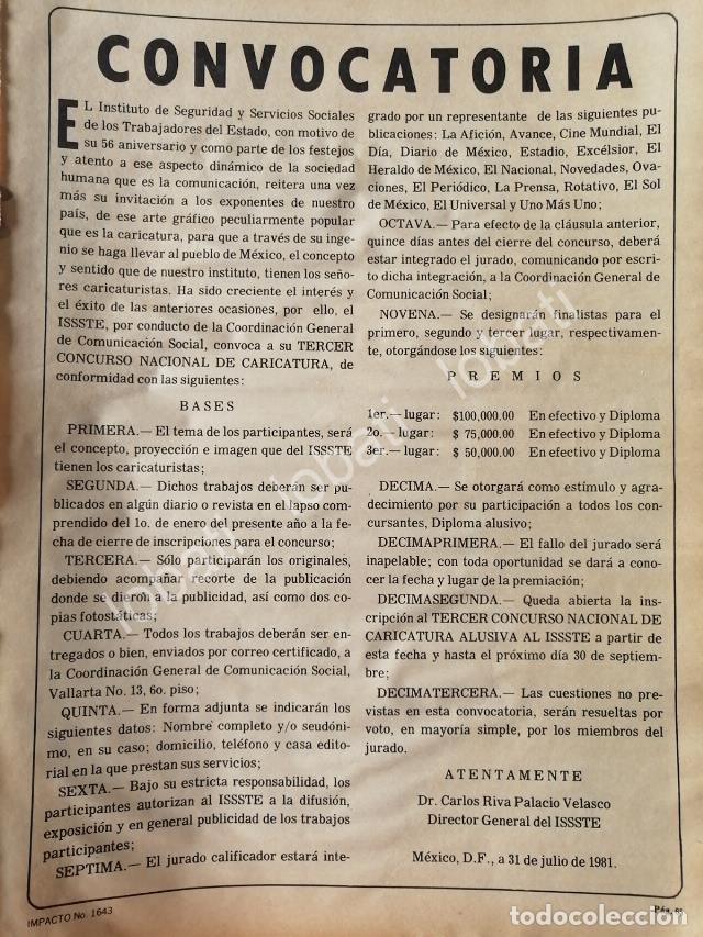 Sammeln von Plakaten: CARTEL ANTIGUO ORIGINAL DE CONVOCATORIA. 3ER CONCURSO ISSSTE DE CARICATURA 1981