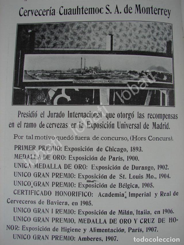 Sammeln von Plakaten: CARTEL ANTIGUO ORIGINAL DE CERVECERIA CUAUHTEMOC 1909 CONCURSO CERVECERO / MUY RARO