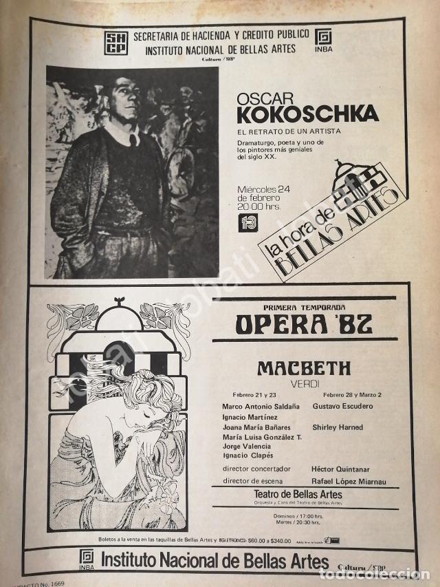 Poster collecting: CARTEL ANTIGUO ORIGINAL DE INBA. TEMPORADA DE OPERA 1982 & OSCAR KOKOSCHKA +