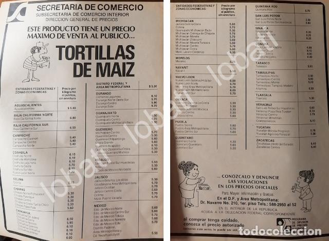 Collezionismo di affissi: CARTEL ANTIGUO ORIGINAL DE SECRETARIA DE COMERCIO 1981 PRECIO DE LA TORTILLA /28