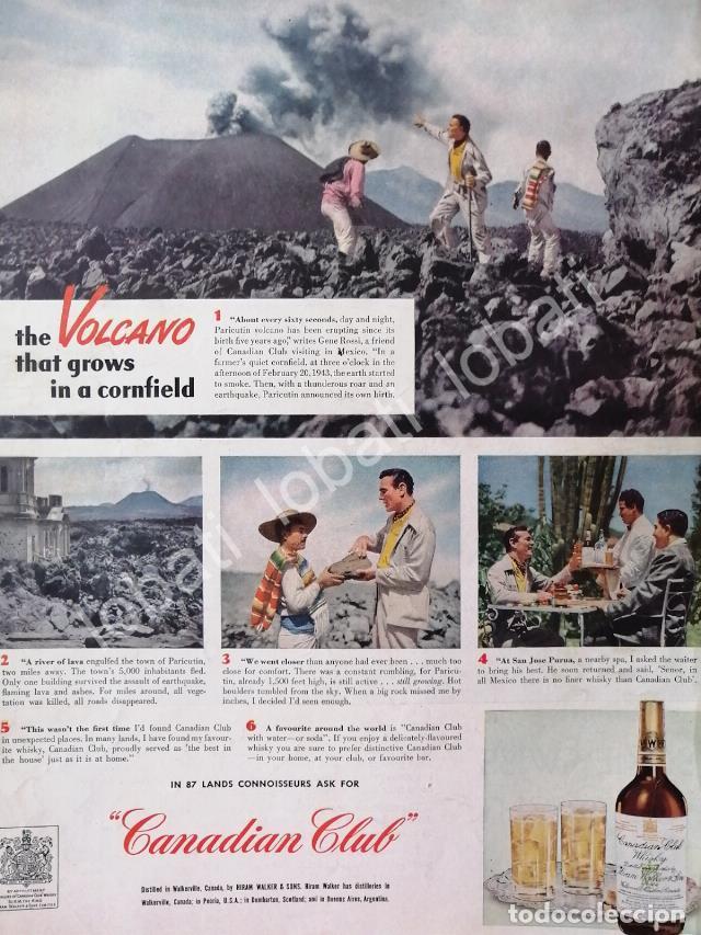 Collezionismo di affissi: CARTEL ANTIGUO ORIGINAL DE WHISKY CANADIAN CLUB Y EL NACIMIENTO DEL VOLCAN PARICUTIN 1948