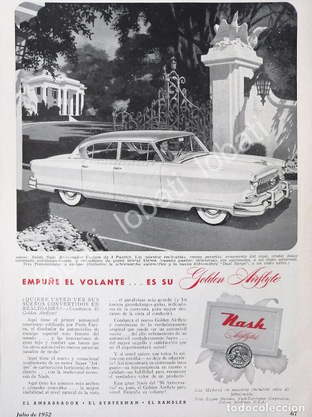 Collectionnisme d'affiches: CARTEL ANTIGUO ORIGINAL DE AUTOS NASH AIRLYTE AMBASSADOR 1952 / RARO