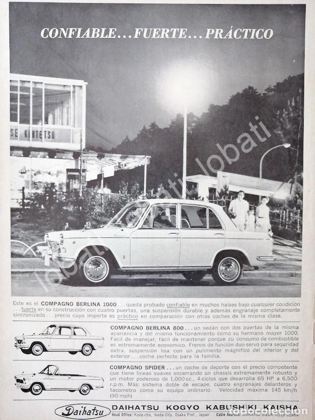 Collectionnisme d'affiches: CARTEL ANTIGUO ORIGINAL DE AUTOS DAIHATSU COMPAGNO BERLINA 1000 1965 /382 SUPER RARO