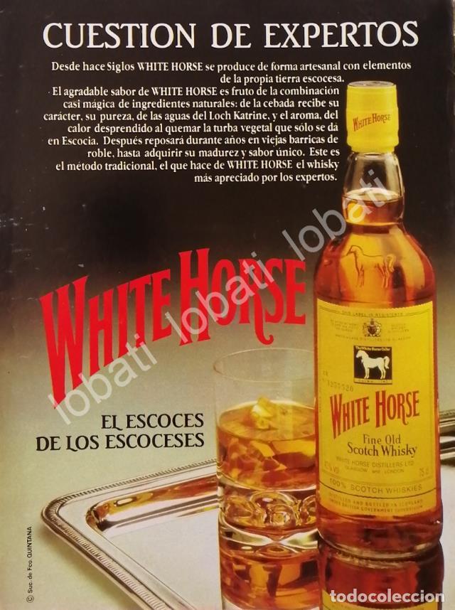 Collectionnisme d'affiches: CARTEL ANTIGUO ORIGINAL DE VINOS. WHISKY WHITE HORSE 1980s /592 RARO