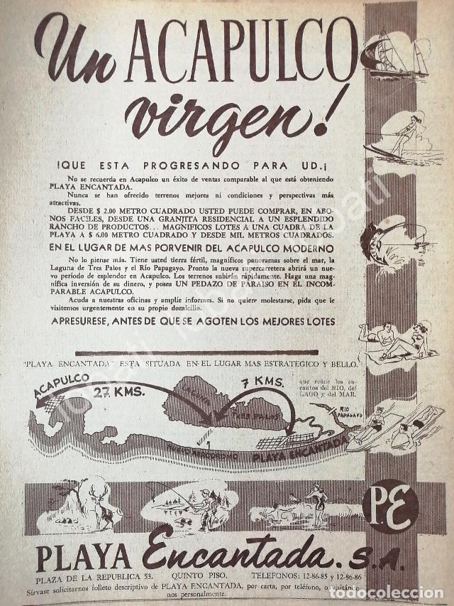 Poster collecting: CARTEL ANTIGUO ORIGINAL DE TERRENOS EN COLONIA PLAYA ENCANTADA, ACAPULCO 1953 /201 RARO