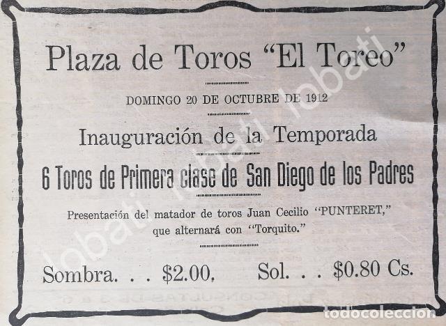 Poster collecting: CARTEL ANTIGUO ORIGINAL DE CORRIDA DE TOROS, PLAZA DE TOROS EL TOREO 1912 /207