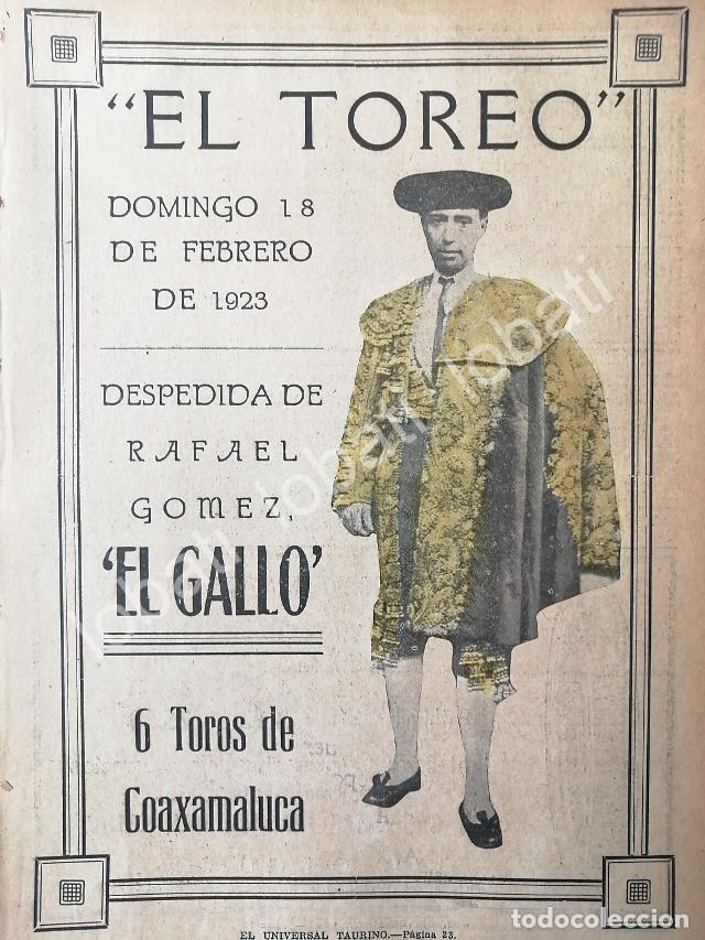 Poster collecting: CARTEL ANTIGUO ORIGINAL DE CARTEL PLAZA DE TOROS EL TOREO, 1923 RAFAEL GOMEZ EL GALLO /39