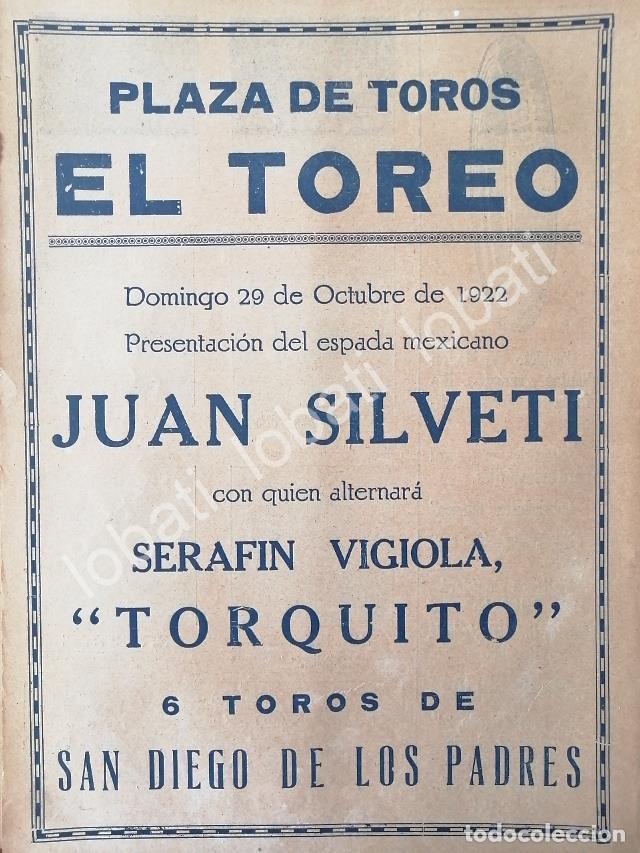 Sammeln von Plakaten: CARTEL ANTIGUO ORIGINAL DE PLAZA DE TOROS EL TOREO 1922, JUAN SILVETI /56