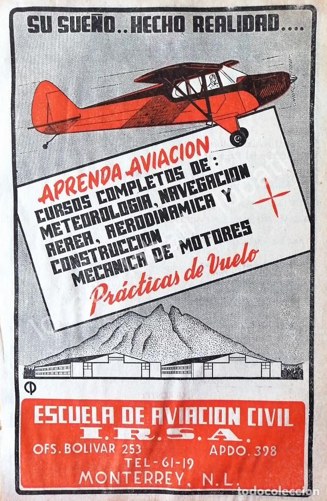 Collectionnisme d'affiches: CARTEL ANTIGUO ORIGINAL DE ESCUELA DE AVIACION CIVIL IRSA. MONTERREY 1948s /270 SUPER RARO