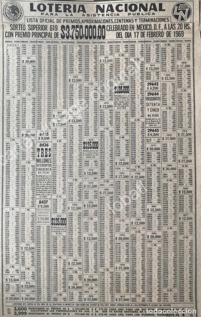 Poster collecting: CARTEL ANTIGUO ORIGINAL DE CARTELERA DE PREMIOS LOTERIA NACIONAL 17 FEBRERO 1969 /124