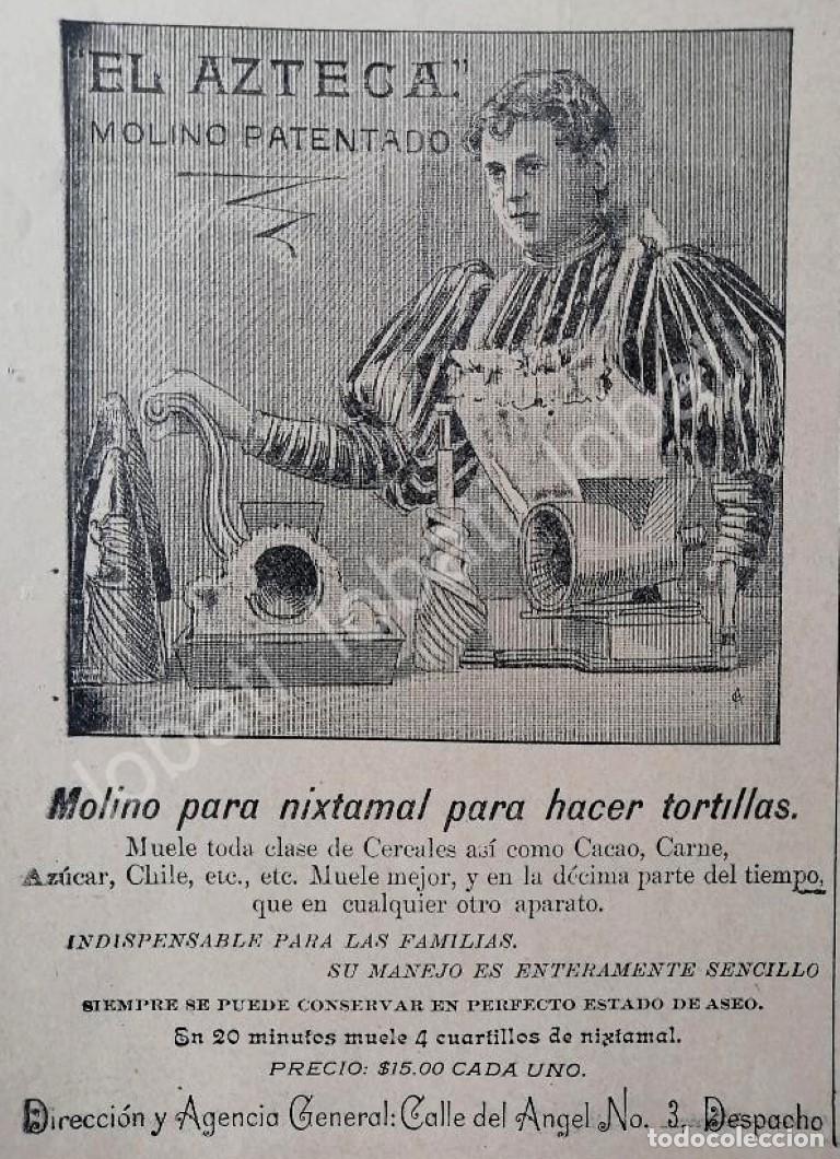 Poster collecting: CARTEL ANTIGUO ORIGINAL DE MINI CARTEL. FABRICA DE MOLINOS EL AZTECA 1894 /373 SUPER RARO
