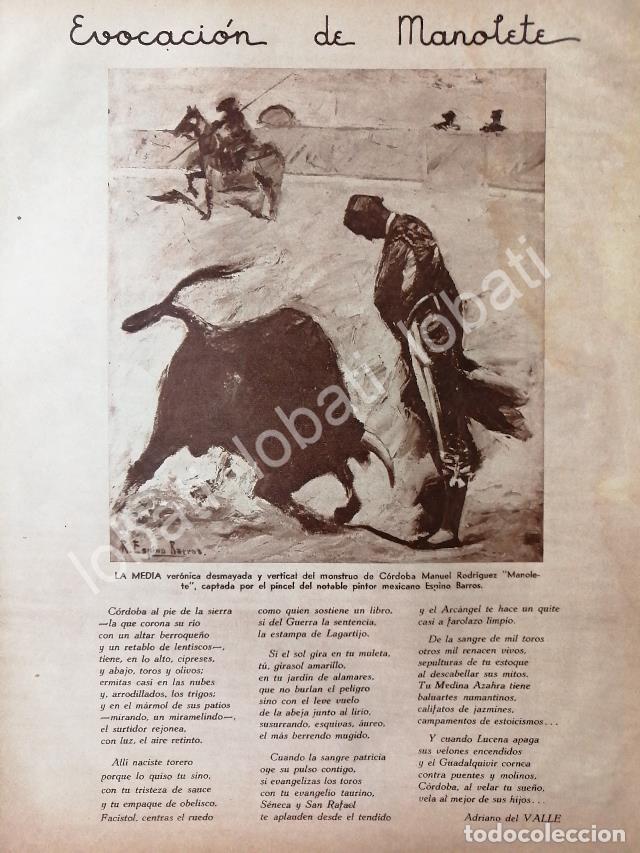 Coleccionismo de carteles: CARTEL ANTIGUO ORIGINAL DE EVOCACION A MANOLETE DIBUJO DE RUANO LLOPIS 1940s / TOROS
