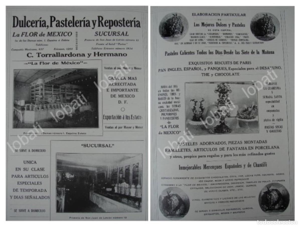 Collectionnisme d'affiches: CARTEL ANTIGUO ORIGINAL DE PASTELERIA Y DULCERIA LA FLOR DE MEXICO 1909 /184 MUY RARO