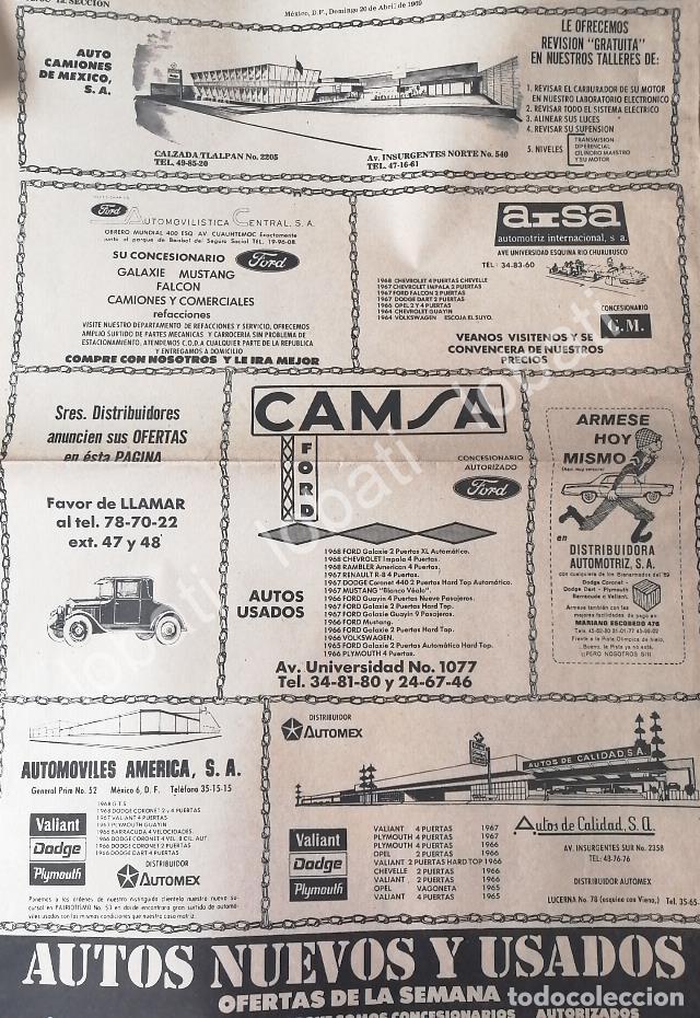 Collectionnisme d'affiches: CARTEL ANTIGUO ORIGINAL DE AGENCIAS DE AUTOS VARIAS D.F ABRIL 1969 /456