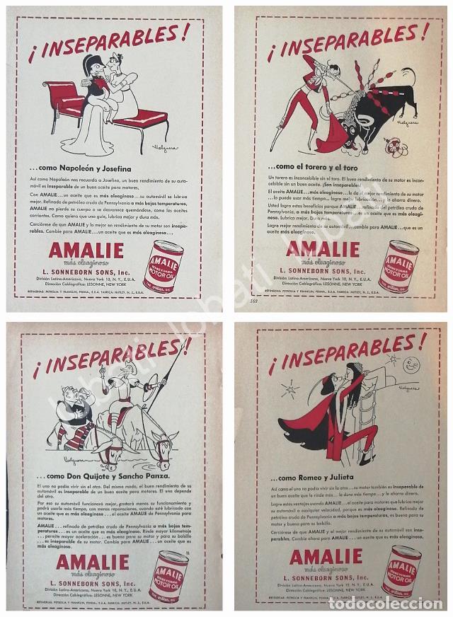 Sammeln von Plakaten: CARTEL ANTIGUO ORIGINAL DE SET DE 4 AFICHES, DIBUJOS DE JESUS HELGUERA , LUBRICANTES AMALIE 1952