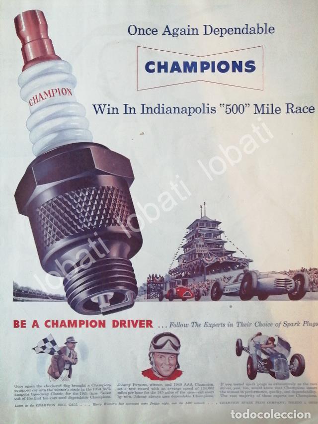 Sammeln von Plakaten: CARTEL ANTIGUO ORIGINAL DE BUJIAS CHAMPION Y EL PILOTO JOHNNY PARSONS 1950 /42 AF1