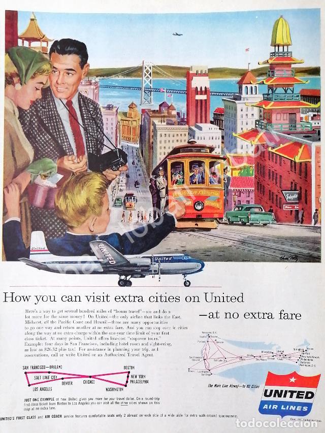Sammeln von Plakaten: CARTEL ANTIGUO ORIGINAL DE AEROLINEAS UNITED AIR LINES 1954 /586