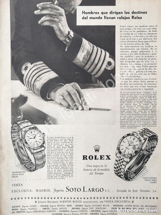 Collectionnisme d'affiches: CARTEL ANTIGUO ORIGINAL DE HOMBRES PODEROSOS RELOJES ROLEX OYSTER PERPETUAL 1960s / 77