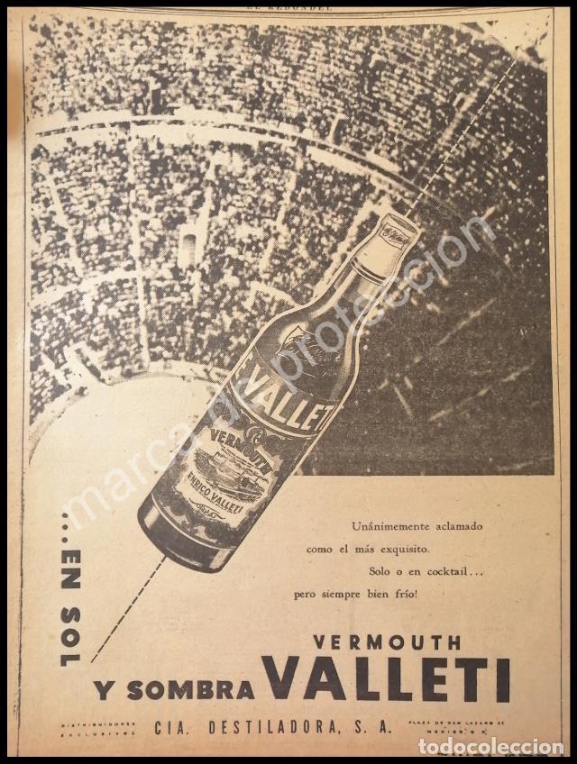 Collectionnisme d'affiches: CARTEL ANTIGUO ORIGINAL DE VINOS VALLETI Y LA NUEVA PLAZA MEXICO 1947
