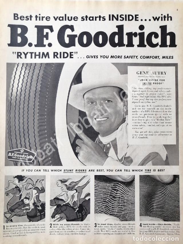 Collectionnisme d'affiches: CARTEL ANTIGUO ORIGINAL DE GENE AUTRY Y LAS LLANTAS B.F GOODRICH 1950 /N83 / FEP