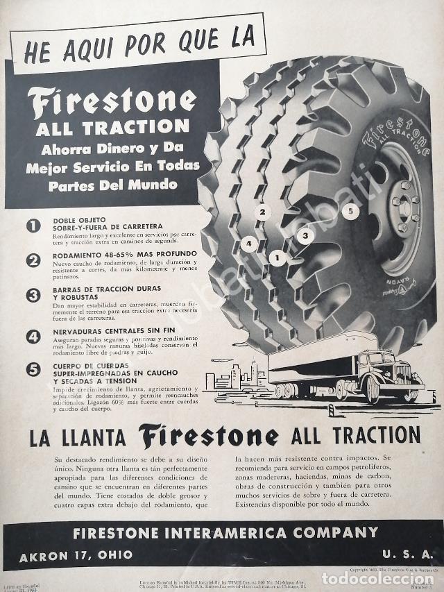 Collectionnisme d'affiches: CARTEL ANTIGUO ORIGINAL DE LLANTAS FIRESTONE ALL TRACTION 1953 /N99