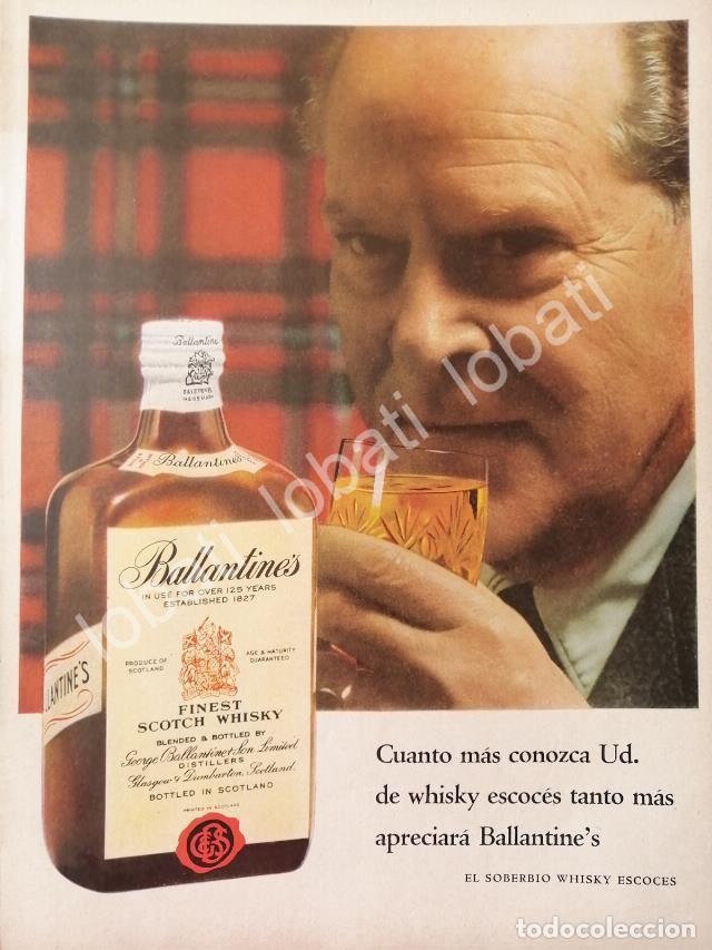 Collectionnisme d'affiches: CARTEL ANTIGUO ORIGINAL DE VINOS WHISKY BALLANTINES 1960s /489