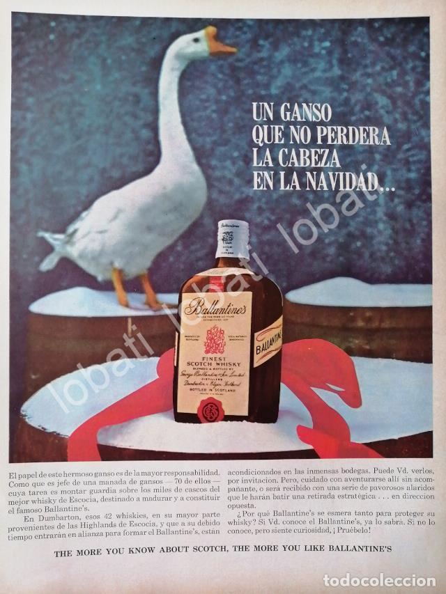 Collectionnisme d'affiches: CARTEL ANTIGUO ORIGINAL DE VINOS WHISKY BALLANTINES 1960s /490