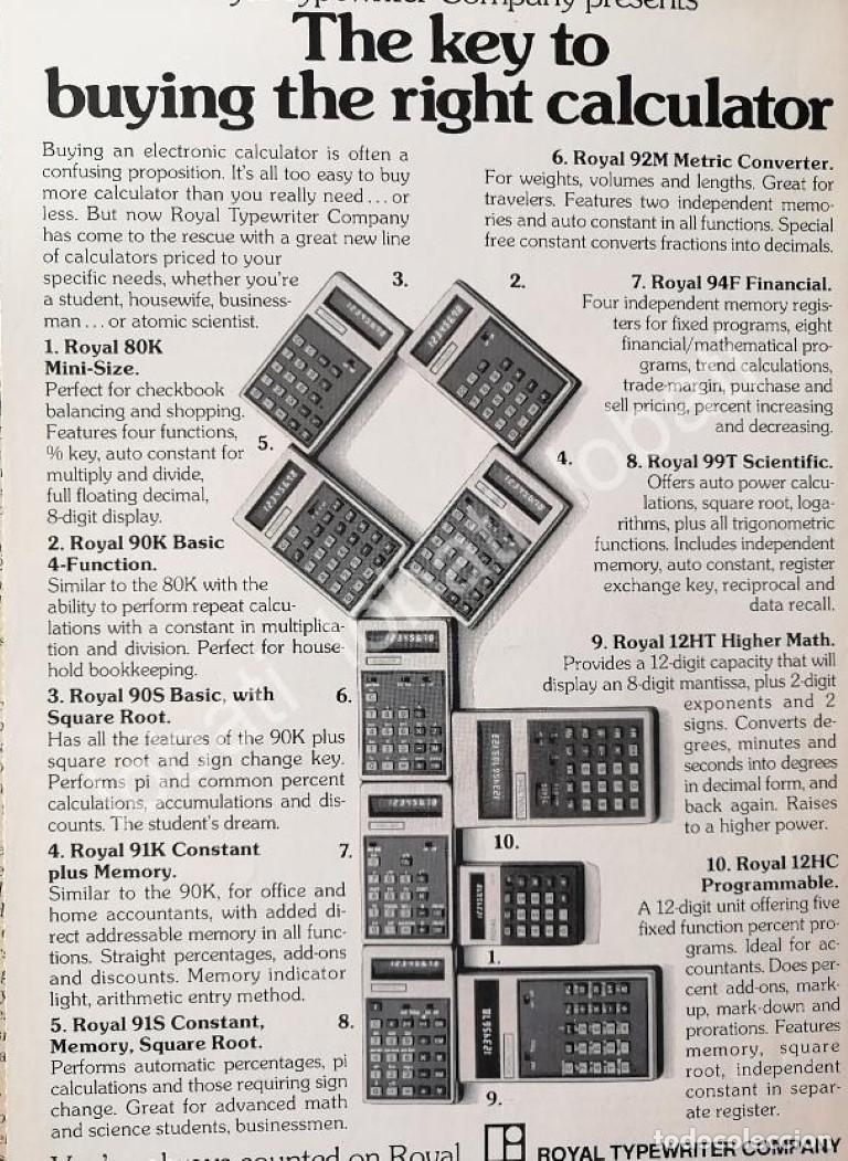 Sammeln von Plakaten: CARTEL ANTIGUO ORIGINAL DE CALCULADORAS ROYAL 1977 /258