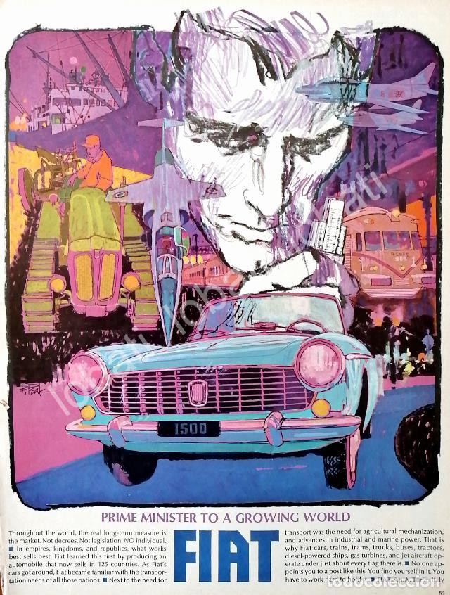 Collectionnisme d'affiches: CARTEL ANTIGUO ORIGINAL DE AUTOS FIAT 1500 1964 DIBUJO DE BOB PEAK /334 RARO
