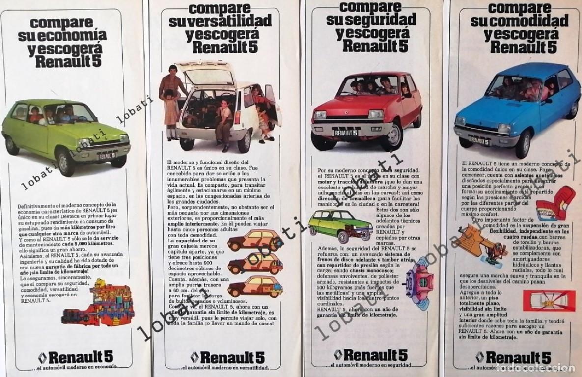 Coleccionismo de carteles: CARTEL ANTIGUO ORIGINAL DE SET DE 4 AFICHES AUTOS RENAULT 5 EL ZAPATITO 1974 /696