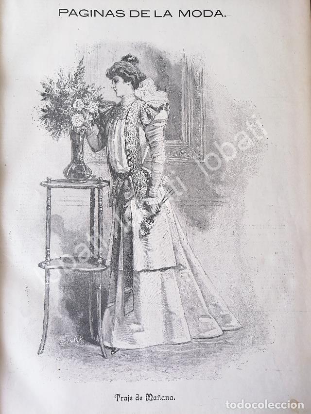 Collectionnisme d'affiches: CARTEL ANTIGUO ORIGINAL DE GACETA .TENDENCIA DE MODAS DE 1898 TRAJE DE MONTA&Ntilde;A Y MAS