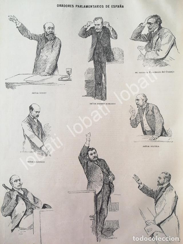 Sammeln von Plakaten: GRABADO ANTIGUO ORADORES PARLAMENTARIOS ESPA&Ntilde;OLES 1898 /PLT